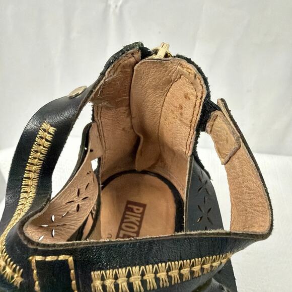 Pikolinos Java Sandals Womens 7 Gladiator Heel Leather Black Boho Ankle Zip 37 - Picture 5 of 10